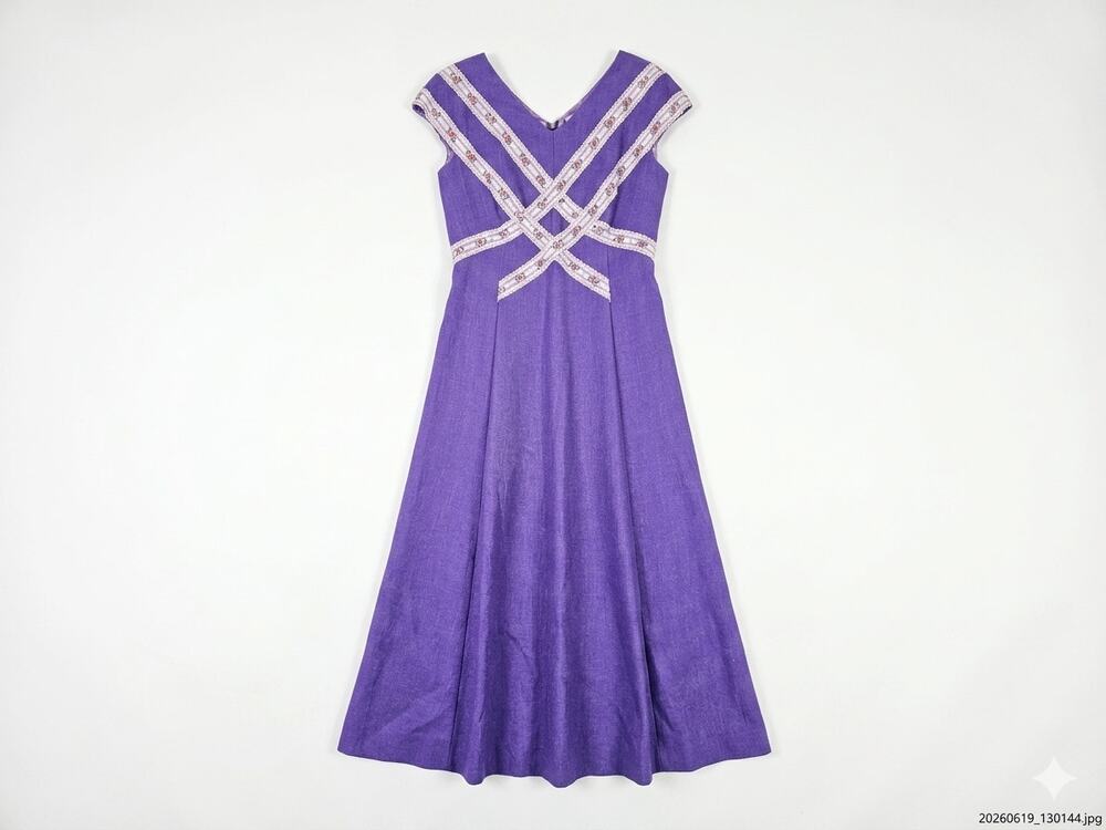 Vintage 60s Vera Maxwell Purple Midi Dress Preppy Cottage Heavy Cotton Lattice